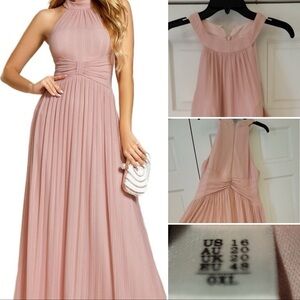 EUC - Size 16 - Pink - Floor Length - Halter Dress By Ever-Pretty